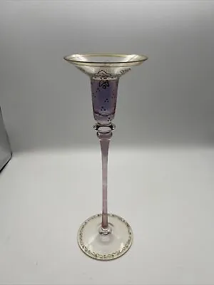 Vintage Venetian Glass Purple Gold Clear Glass Candlestick 12” Height • $16.99