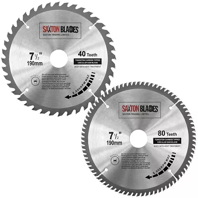 2x Saxton TCT Circular Wood Saw Blades 190mm - 40 & 80T For Bosch Makita Mitre • £19.99