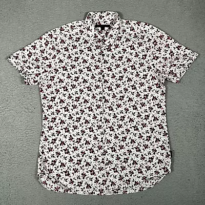 John Varvatos Shirt Mens Medium White Flower Print Casual Preppy Logo Button Up • $24.95