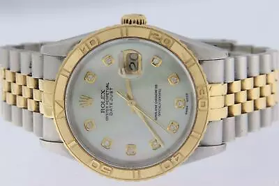£7350 • Buy Rolex Turnograph Datejust Steel And Gold Mens Diamond Watch Ref 16263 With Box