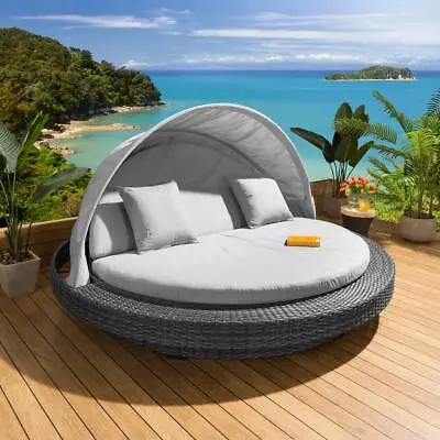 Huge Garden Patio Round Reclining Daybed Sofa Canopy Grey - Silver • £2524.25