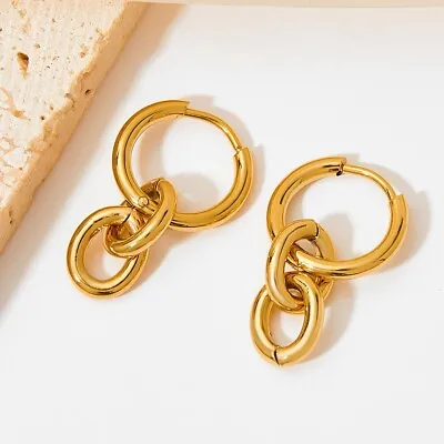 £11.99 • Buy 18ct Gold-Plated 13mm Hoop Earrings With Double Chain Link