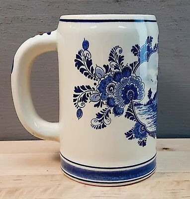 Blue Delfts Vintage Porcelain Beer Stein Mug Dutch Windmill  Holland 18 Oz • $10.88