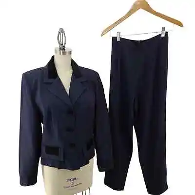 Vintage NEW Lois Synder Dani Max Pantsuit Jacket Pants 2 Piece Blue Black | 8P • $29.99