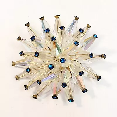Vintage AB Crystal Beads Blue Rhinestone Brooch Vendome Style • $39.99