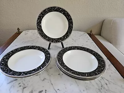 Set Of 2 - Mikasa ELEGANT SCROLL BLACK AK050 Bone China Rimmed Soup Bowls • $14