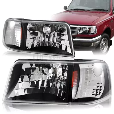 For 1993-1997 Ford Ranger STX XL Black Housing Headlights Amber Reflector Lamps • $92.50