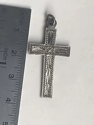 Antique Edwardian Silver Patterned Cross Pendant • £20.11