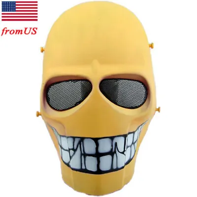 Halloween Skull Mask Tactical Military Airsoft Paintball Full Face Cosplay Yello • $26.39