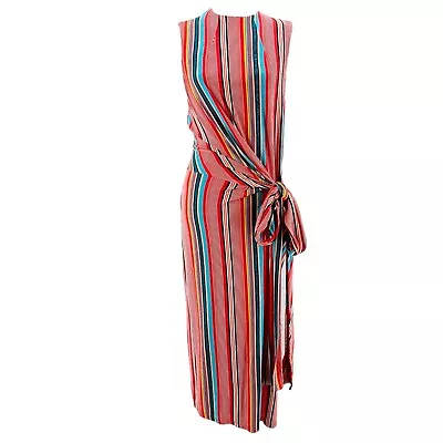 Alice + Olivia Delora Striped Colorful Dress Fitted Bodycon Stretch Tie Size 12 • $59.99