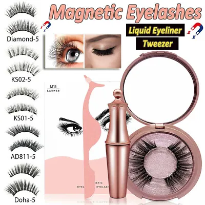 $13.69 • Buy Magnetic Eyelashes False Eye Lashes Extension Liquid Eyeliner And Tweezer NEW