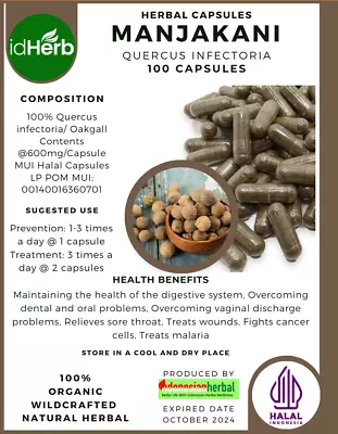 100-300 CAPSULES Manjakani Oak Gall Quercus Infectoria 600 Mg • $39.99