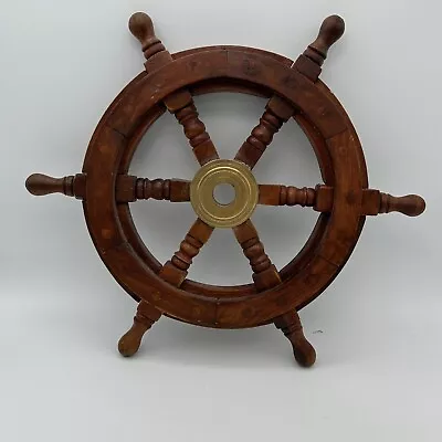 Ship Steering Wheel With Brass Center 12” Boat Pirate Maritime Nautical Marine • $24.97