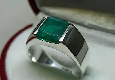 Natural Emerald Cut 3.5 Ct Green 14k Real White Gold Mens Ring • $1289.99