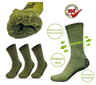 Mens Thermal Merino Wool  Cotton SocksThick Warm Sport Work Boot Sock Size 6-11 • £6.45