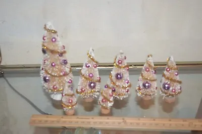 Miniature Christmas Bottle Brush Trees Lot Of 7 White Pink • $14.95