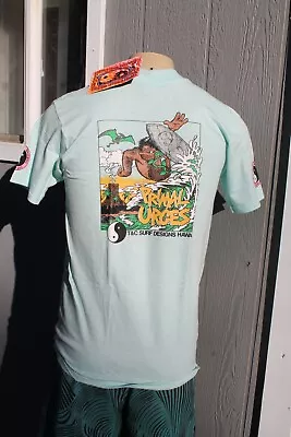 T&C Surfboards Town Country Cave Man Vintage 80's Green Medium Surfing T-Shirt • $169