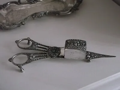 £34 • Buy Antique Silver Plate Candle Trimmer/Snuffer With Ornate Tray