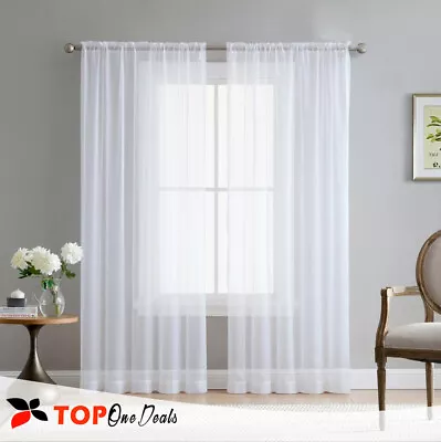 Pair (2 Panels) White Voile Slot Top Panels Quality Net & Voile Curtains • £8.19