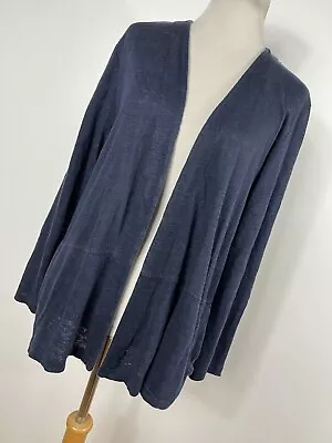 J Jill M Medium Cardigan Sweater Navy Blue Love Linen Open Front Lightweight H5 • $25.20