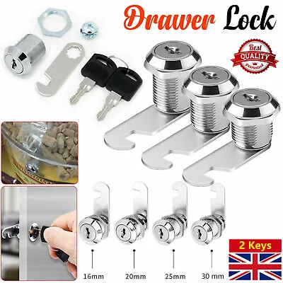 16/20/25/30mm Cam Lock Door Barrel Drawer Cabinet Mail Box Locker Cupboard 2 Key • £5.42