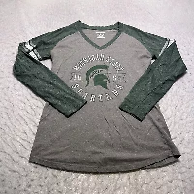 Michigan State Spartans Champion T Shirt Womens Large L Gray V Neck Long Sleeve • $13.93