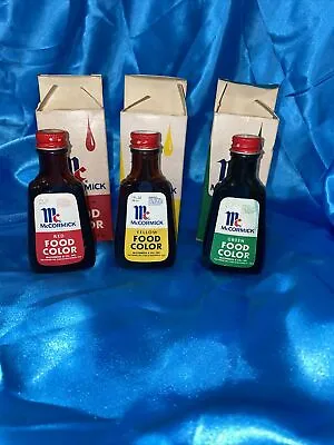 Vintage Mccormick Food Color Lot Of 3 Red Yellow Green  1975 1 Fl Oz • $14.99