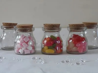 £10.95 • Buy Small Clear Glass Cork Lid Bottles Jars Party Sweets Wedding Table Favours 6x7