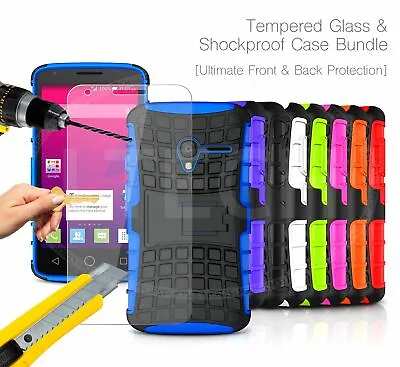 Shockproof Stand Case For Microsoft Lumia 550 & Tempered Glass Screen Protector • £6.75