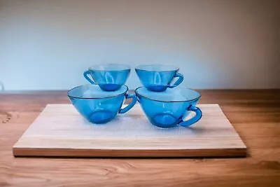 Experience The Magic Of Vereco Blue French Glass-Tea/Coffee Cups-Set Of 4 • $22.30