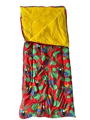 Vtg Coleman Sleeping Bag Parrots Tropical Floral Toucans Red 1990s Adults 33x72 • $49.99