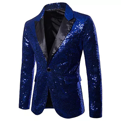 US Men's Sequin Blazer One Button Jacket Tuxedo Suit Party Wedding Banquet Prom • $31.88