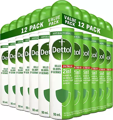 Dettol 2 In 1 Hand And Surface Sanitiser Spray 90 Ml Pack Of 12 • $89.24