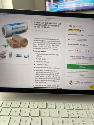£80 • Buy Knauf Loft Insulation Roll, Floor And Roof Lagging, 100mm Thick Base Layer. SOLD