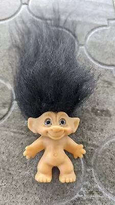 Troll Doll Dam Scandia Wishnik 3 Inch Good Luck Black Hair 1960s Star Burst Eyes • $75