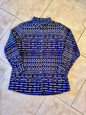 Cabellas  Blue Aztec Navajo Button-Down Flannel Shirt Mens Large Heavy. NWOT • $19.99