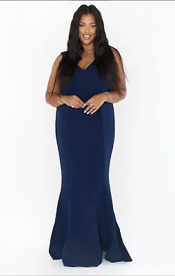 Show Me Your Mumu Size 2X Navy Morgan Trumpet Gown Stretch Crepe NEW • $50