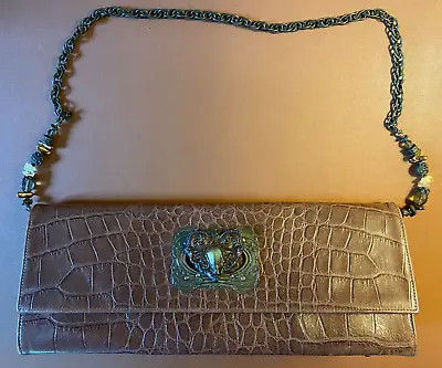 VTG Maya Evangelista Leather Crocodile Pattern Purse Bag Clutch Chain Jewels • $32