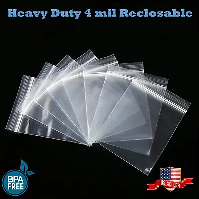 Heavy Duty Reclosable Clear 4Mil Bags 4 Mil Top Lock Zip Seal Plastic Baggie • $7.14