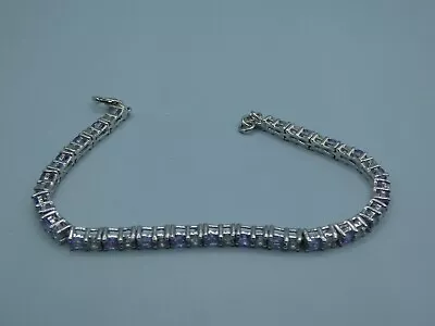 Attractive Sterling Silver Tanzanite & White Zircon 7.5  Tennis Bracelet - 11.9g • £49.95