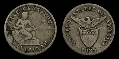 1925 Philippines 5 Centavos Coin Seated Man With Hammer And Anvil Low Mintage • $10