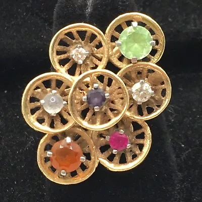 Vintage 14K Yellow Gold Ring W/0.13CTW Diamond & 1.00CTW Multicolor Gemstones. • $873.26