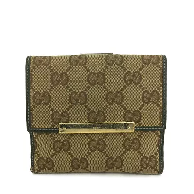 GUCCI GG Logo Canvas Leather Bifold Wallet/4X0993 • $1