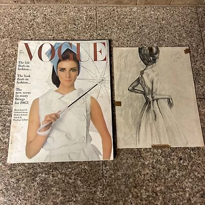 Vogue Magazine January 1 1963 Georgia Brown Alain W/ Original 5757 Pencil Sketch • $2.25