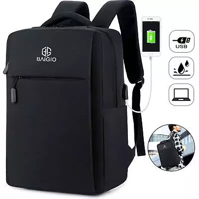 Men Women Boys Laptop Backpack USB Waterproof Slim Rucksack Travel School Bag • £9.99