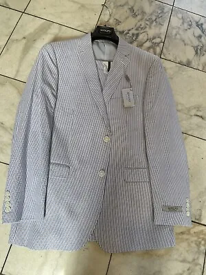 NWT ADOLFO Modern Men's Seersucker Cotton Suit  Summer Multi Color Blue Size 42R • $119
