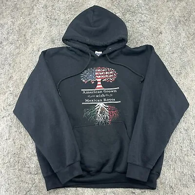 American Grown Mexican Roots Sweater Mens L Black USA Flag Graphic Print Hoodie • $2.99