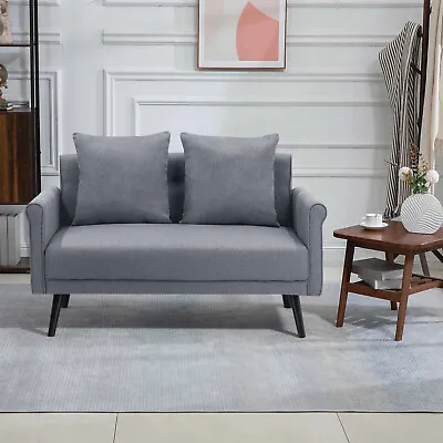 2 Seater Sofa Fabric Couch Love Seat Settee Apartment Home W/Wood Legs &2 Pillow • £245.95