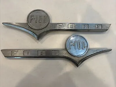 Vintage Left And Right Pair Of Original 1956 Ford F-100 Hood Emblems 16  Long • $60