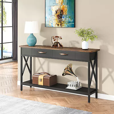 Extra Long Console Table With Storage Shelves Narrow Sofa Table With 2 Drawers • $168.33